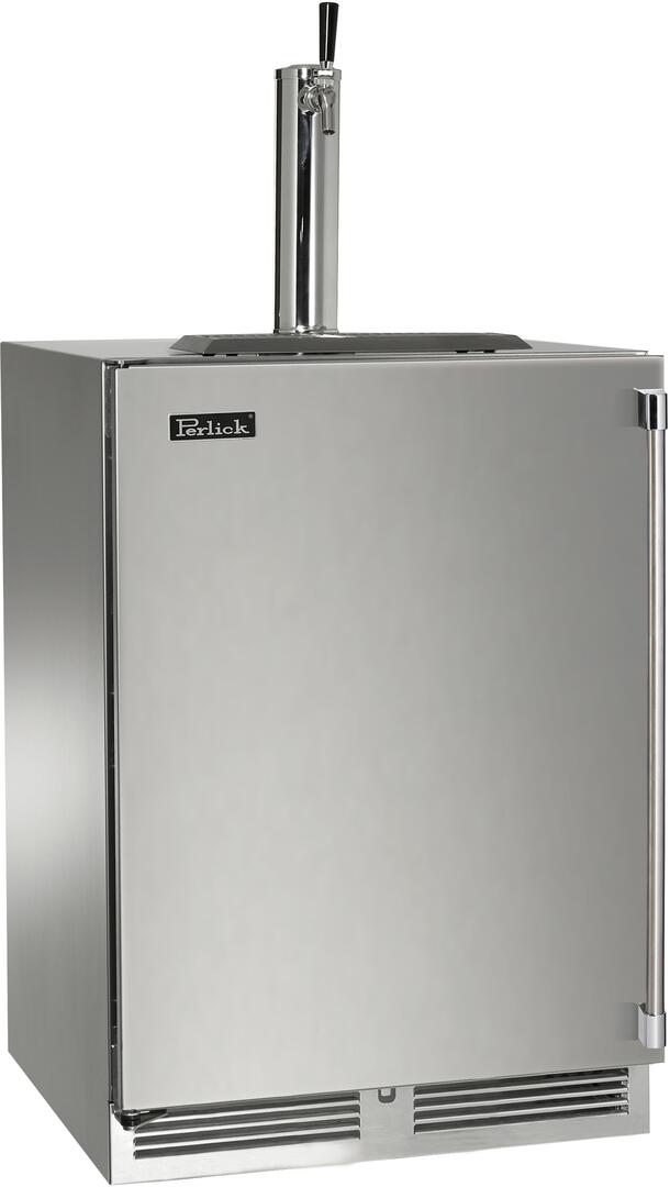 Stainless steel outdoor beer dispenser with top tap and front access door