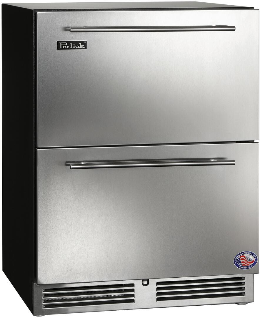 Stainless steel built-in counter-depth drawer refrigerator with two front handles