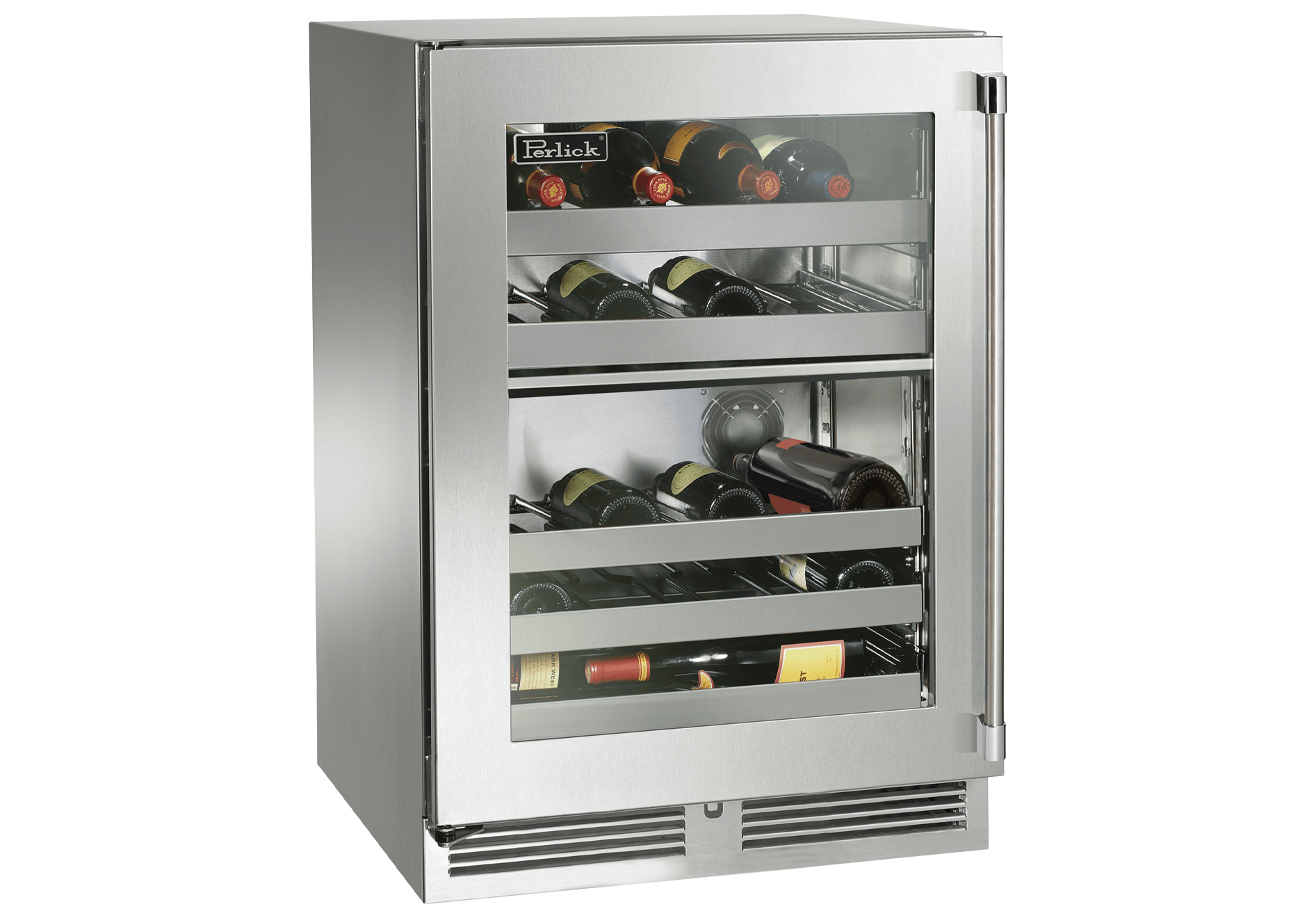 Stainless steel built-in wine cooler with glass door, Perlick branding