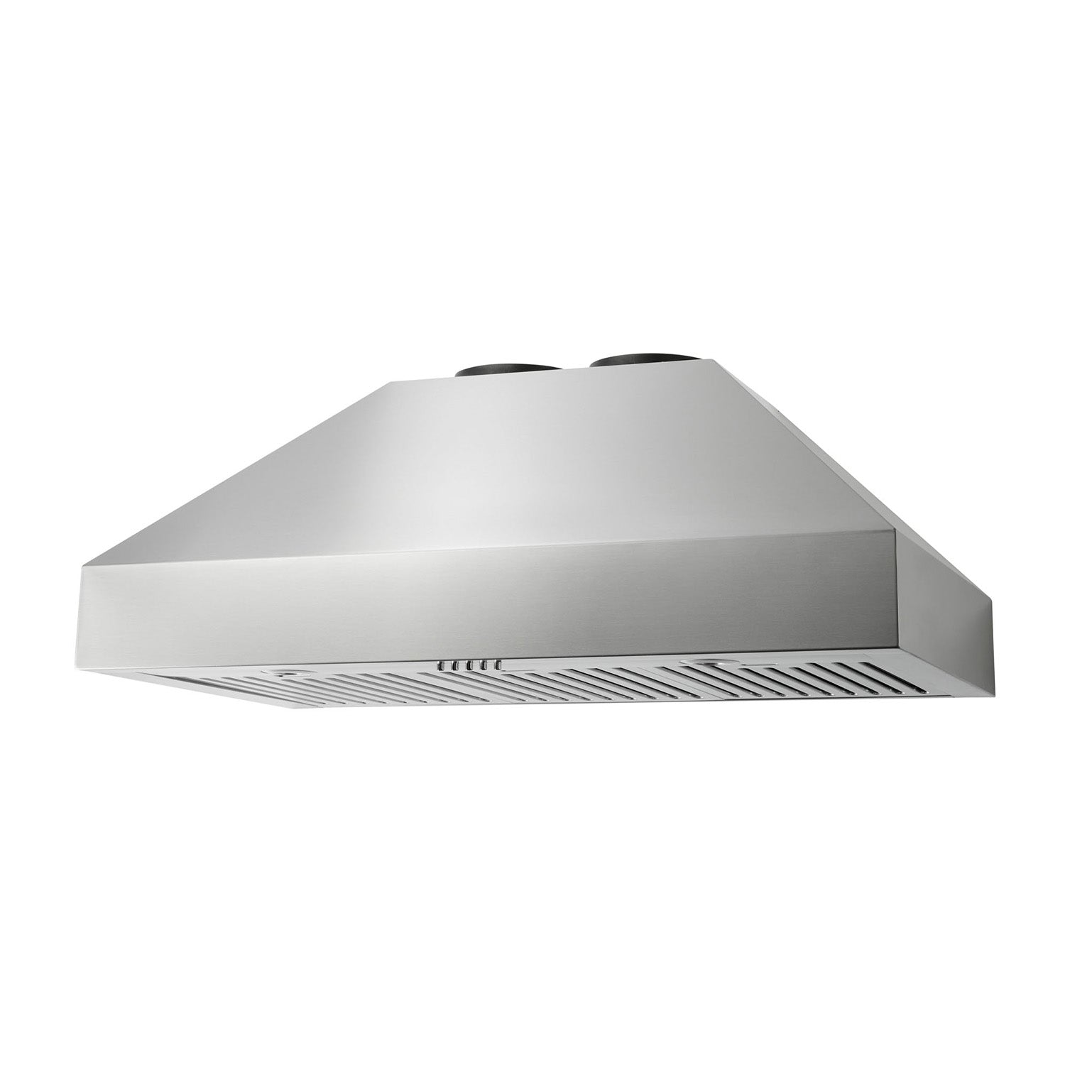 Stainless steel range hood with vent grille and two top filter caps