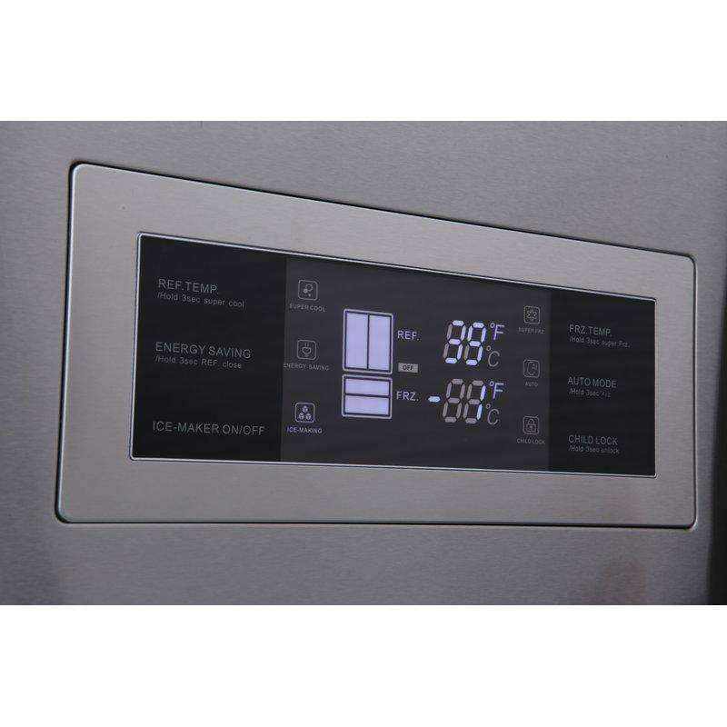 Stainless refrigerator control panel with digital temperature display and setting buttons