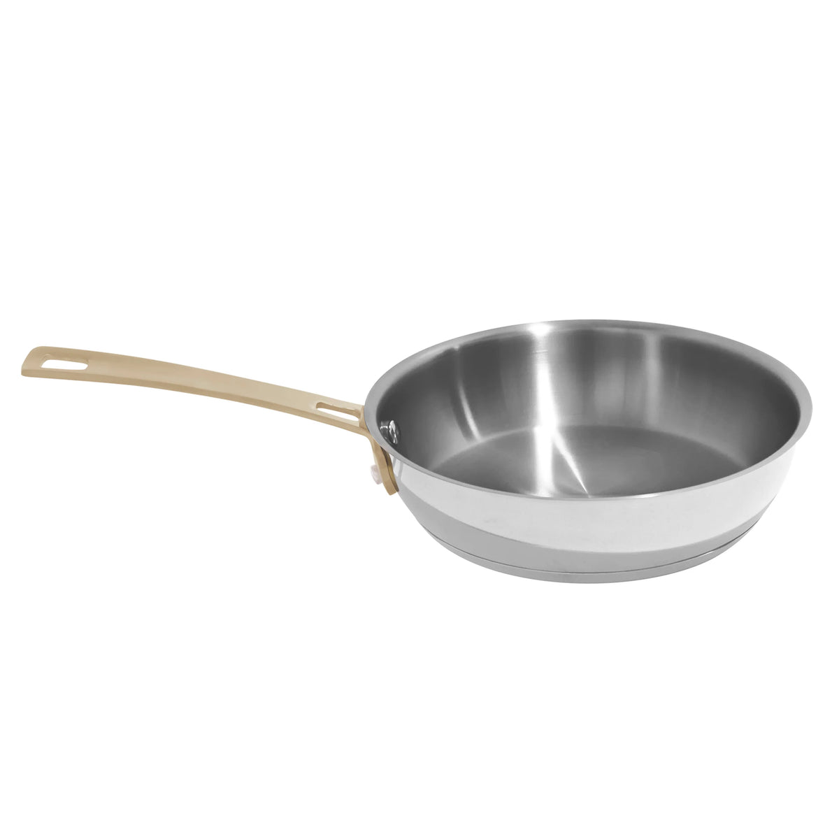 Stainless steel skillet with gold handle