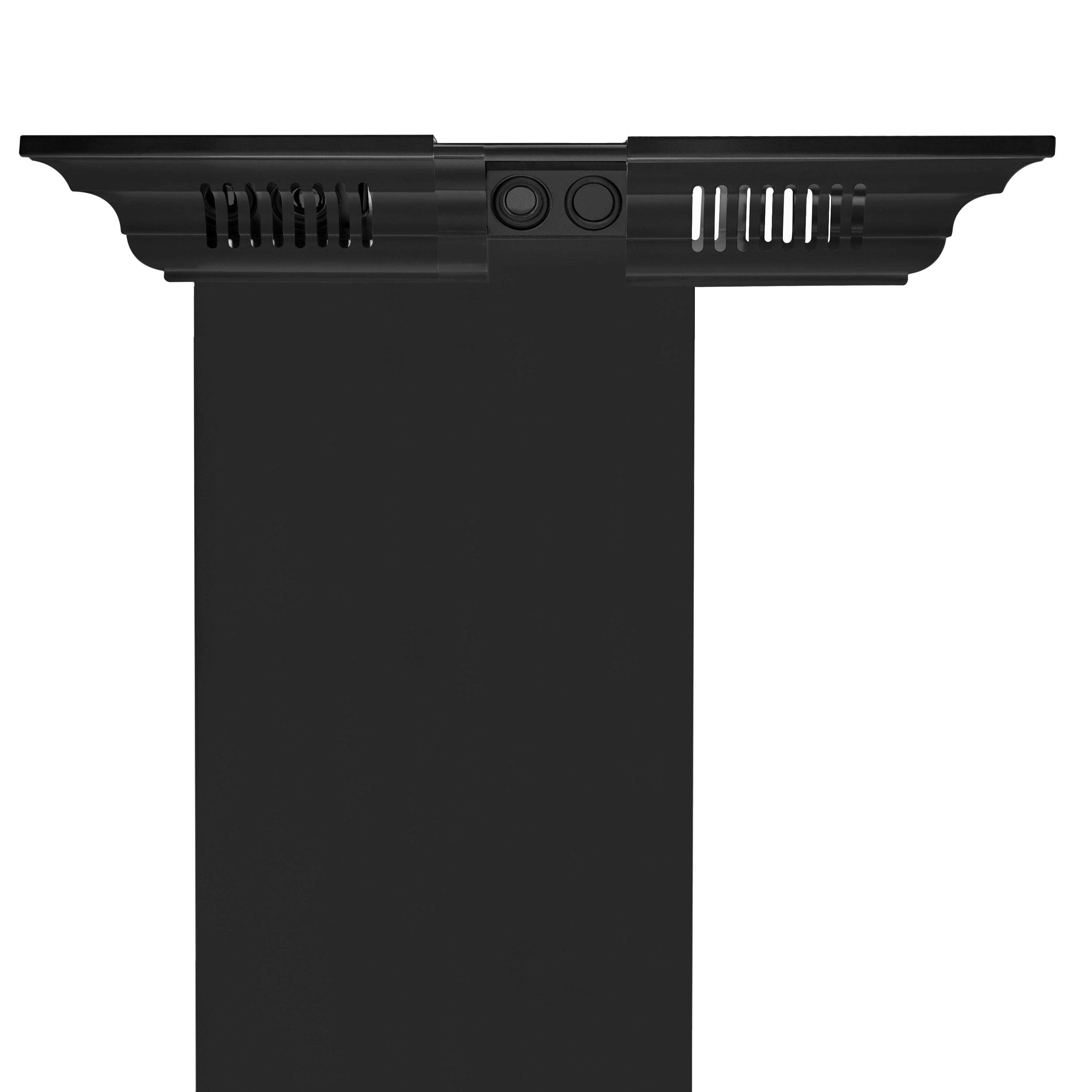 Black crown molding with front speaker vents and centered circular control