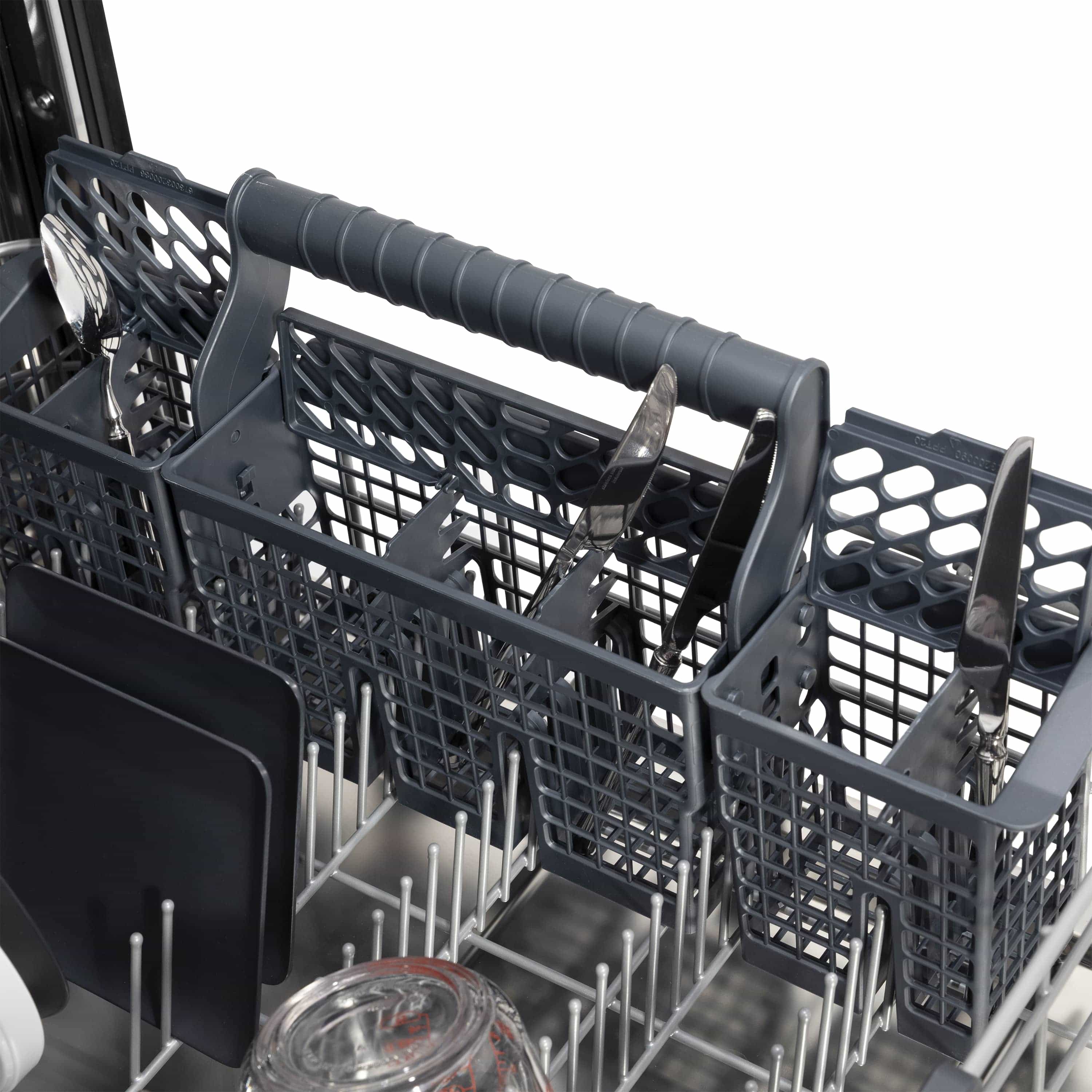 Dishwasher upper rack with dark adjustable tines and loading rail