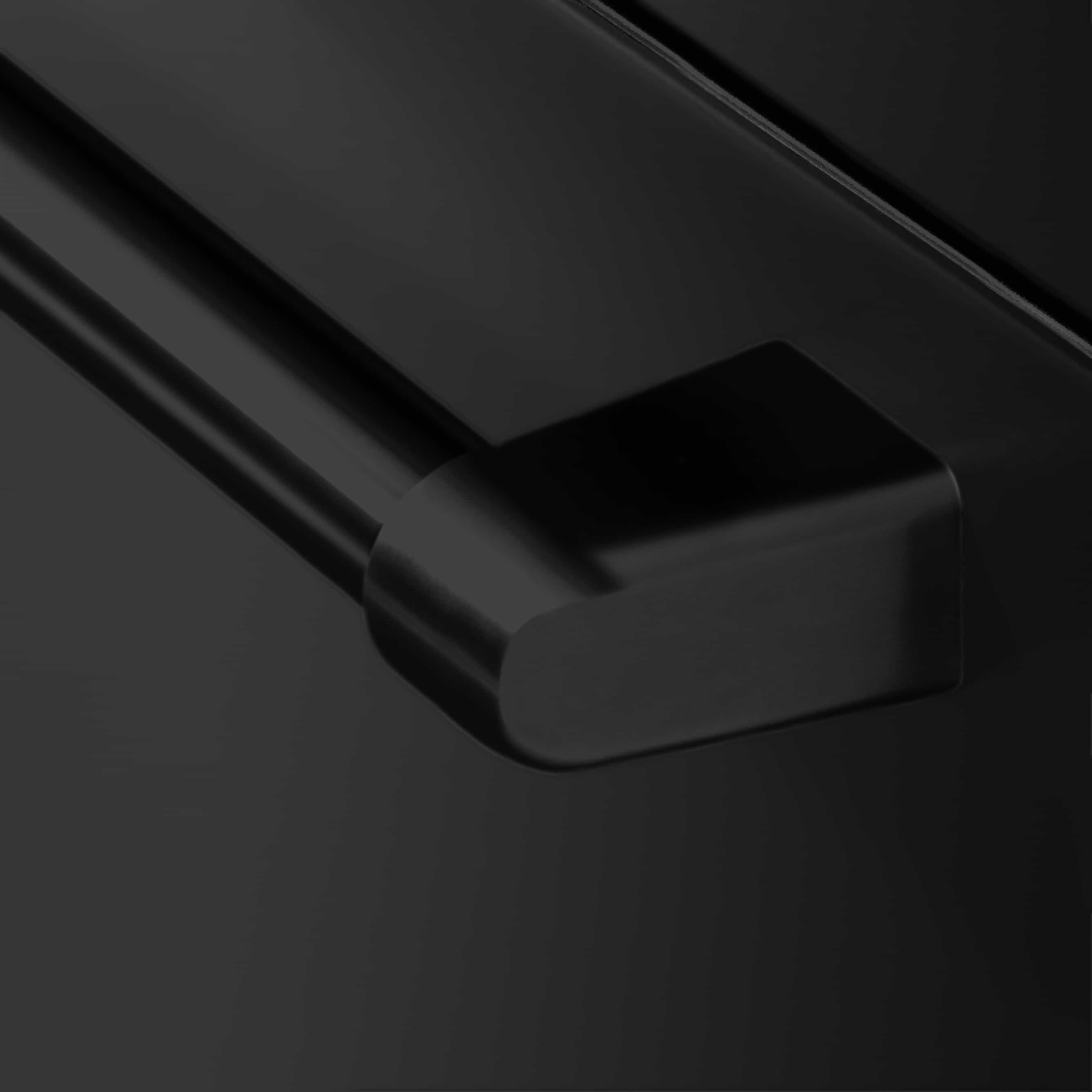 Black stainless refrigerator door handle with smooth curved edge and glossy finish