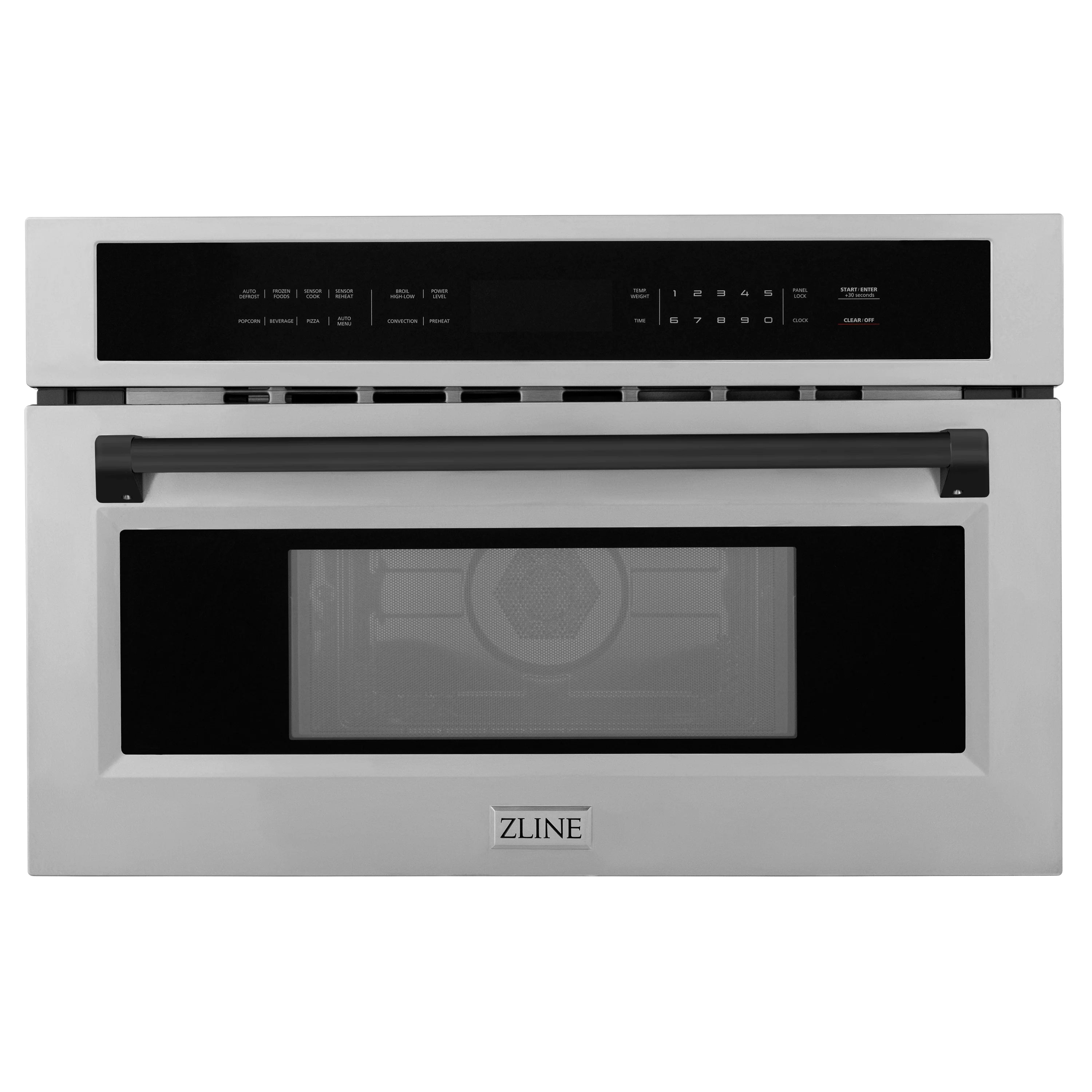 ZLINE built-in convection microwave oven, stainless steel front with matte black accents