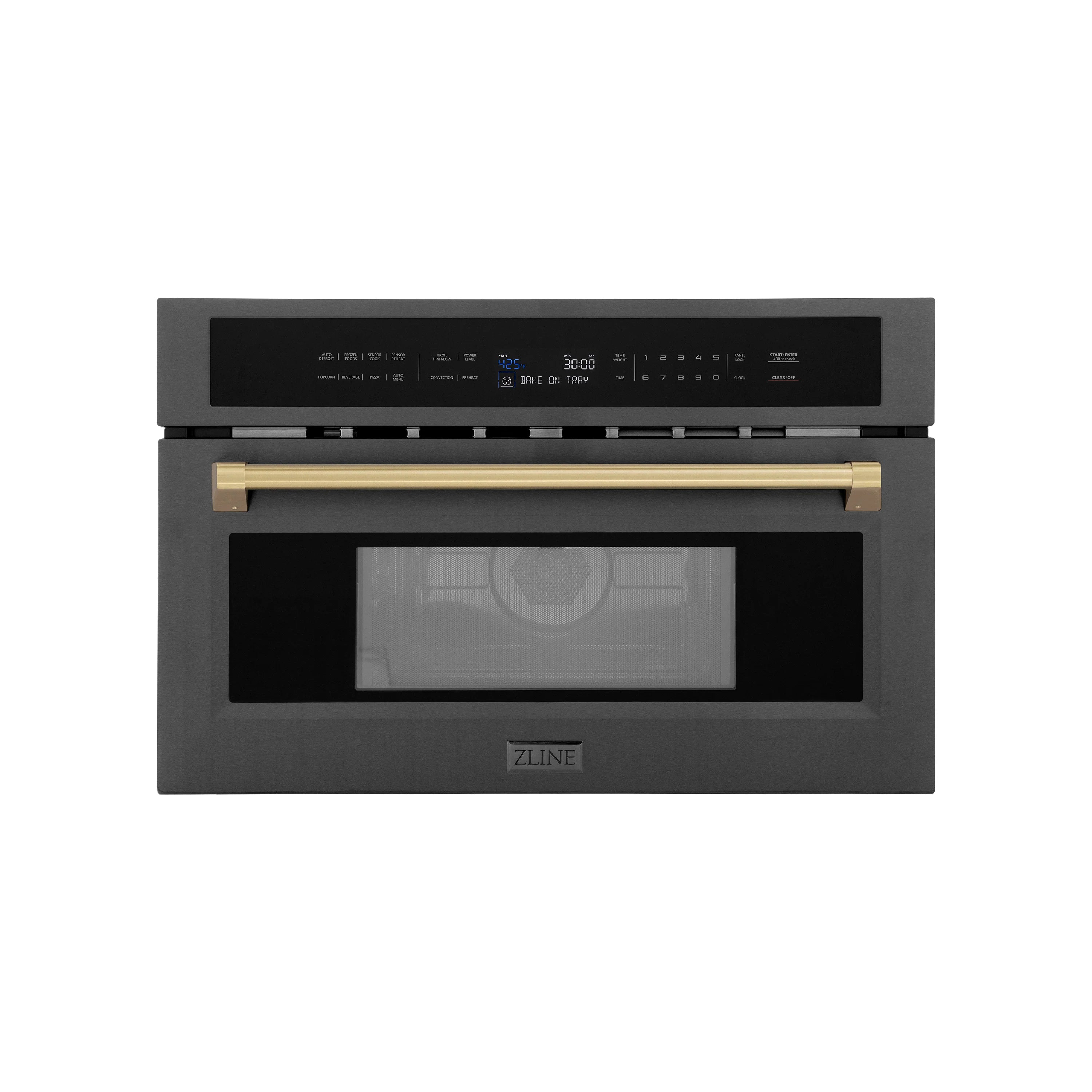 Built-in convection microwave oven, black stainless steel with champagne bronze handle