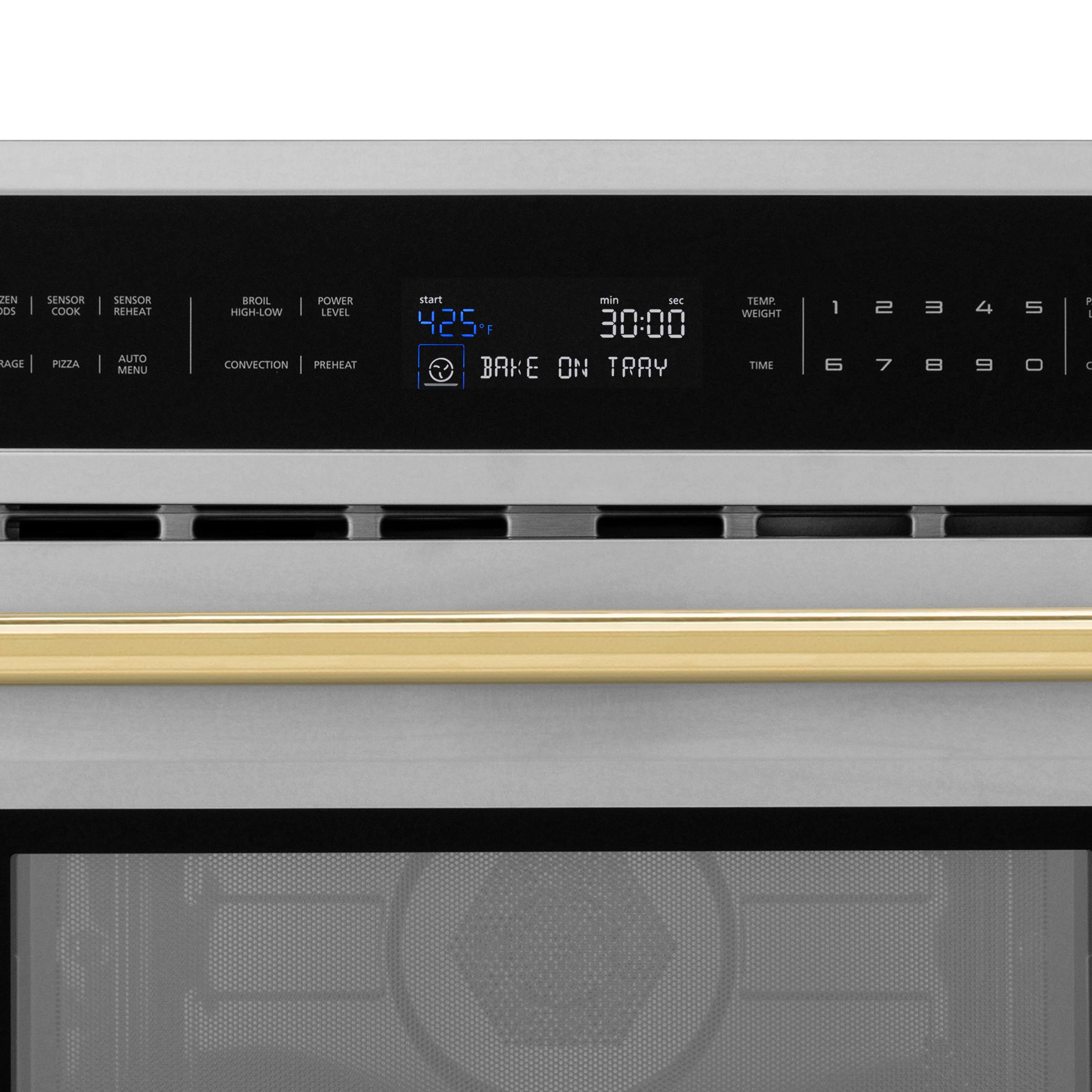 Built-in microwave control panel with digital display and cooking buttons