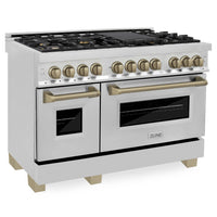 ZLINE Legacy Series Autograph Edition 48-inch Dual Fuel Range with Gas Stove and 6.0 Cu. Ft. Electric Oven in Stainless Steel with Champagne Bronze Accents (RAZ-48-CB)