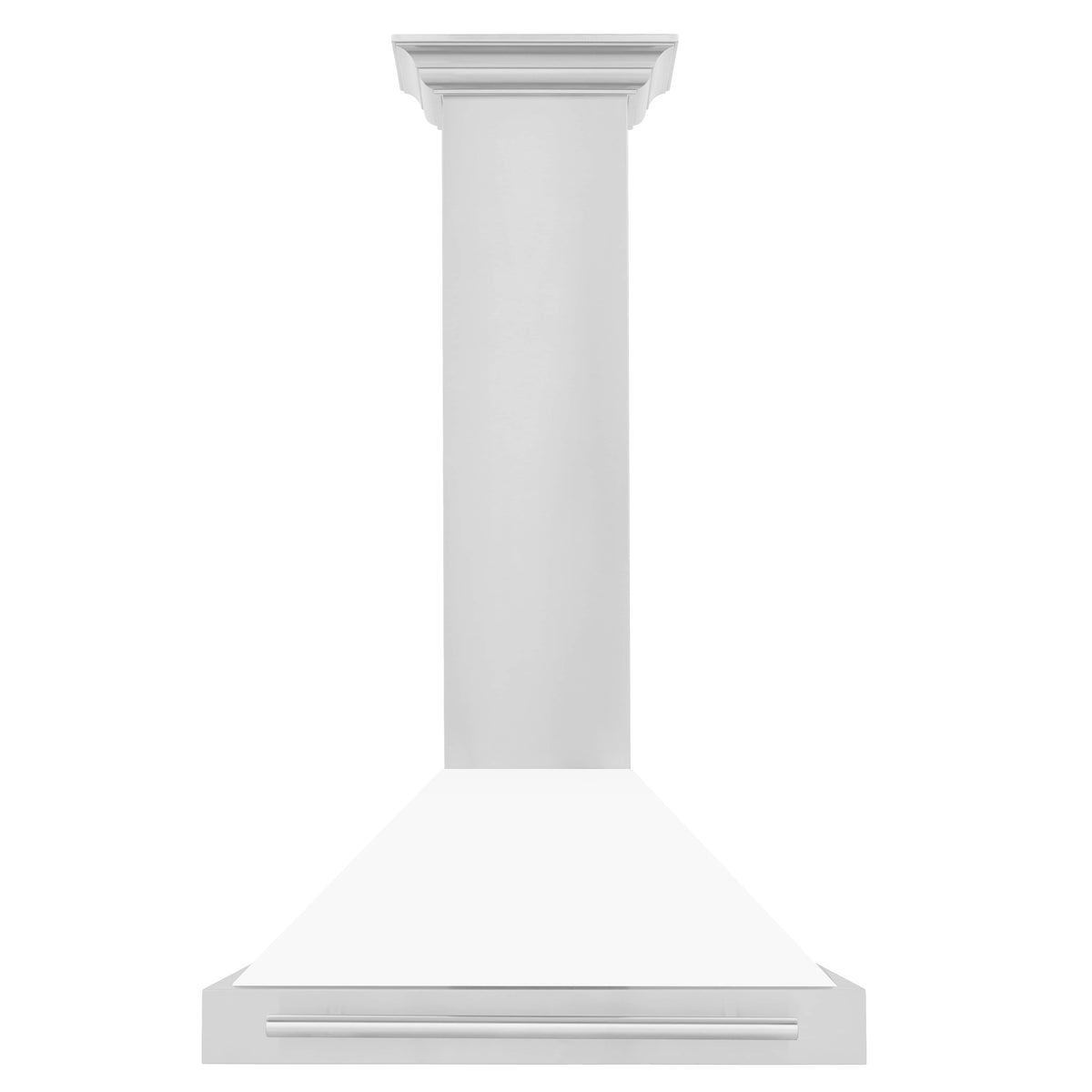 White matte wall chimney range hood with stainless steel vent panel