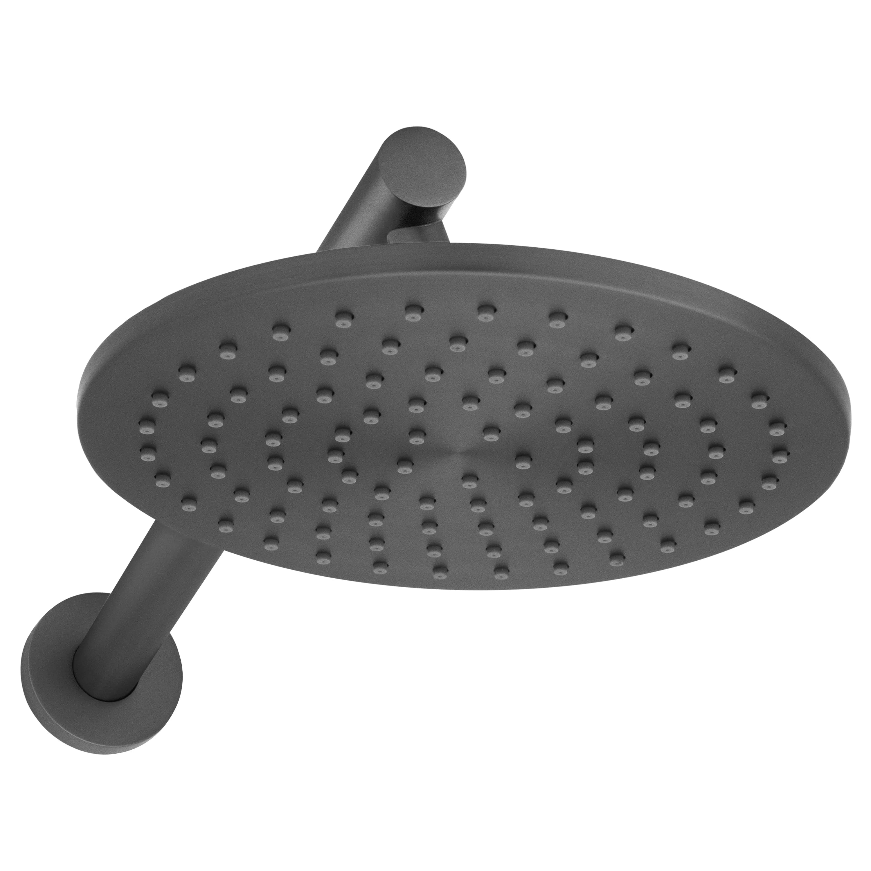 Gun metal overhead showerhead with round face and multiple spray nozzles