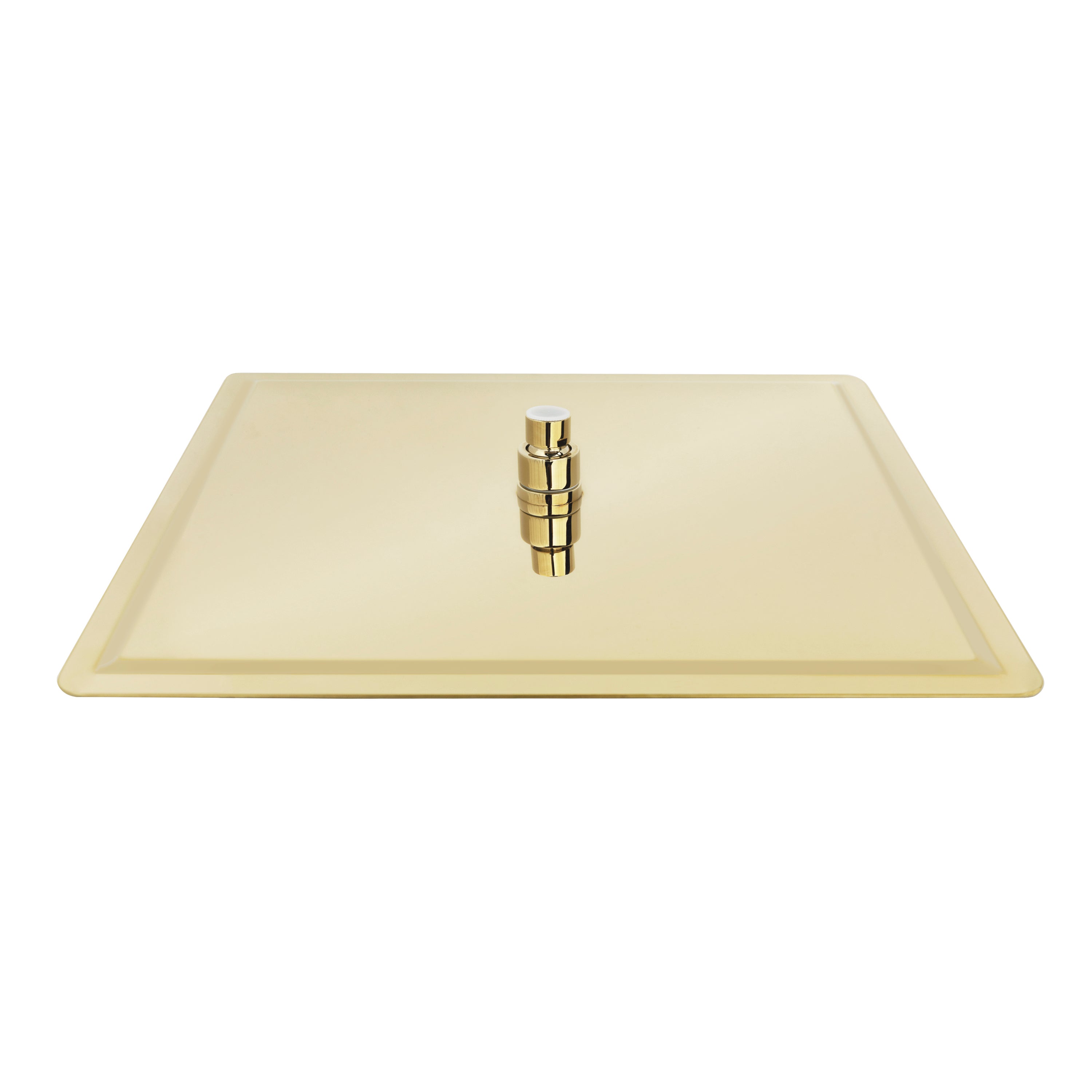 Polished gold 16-inch overhead shower head, face view with center round connector