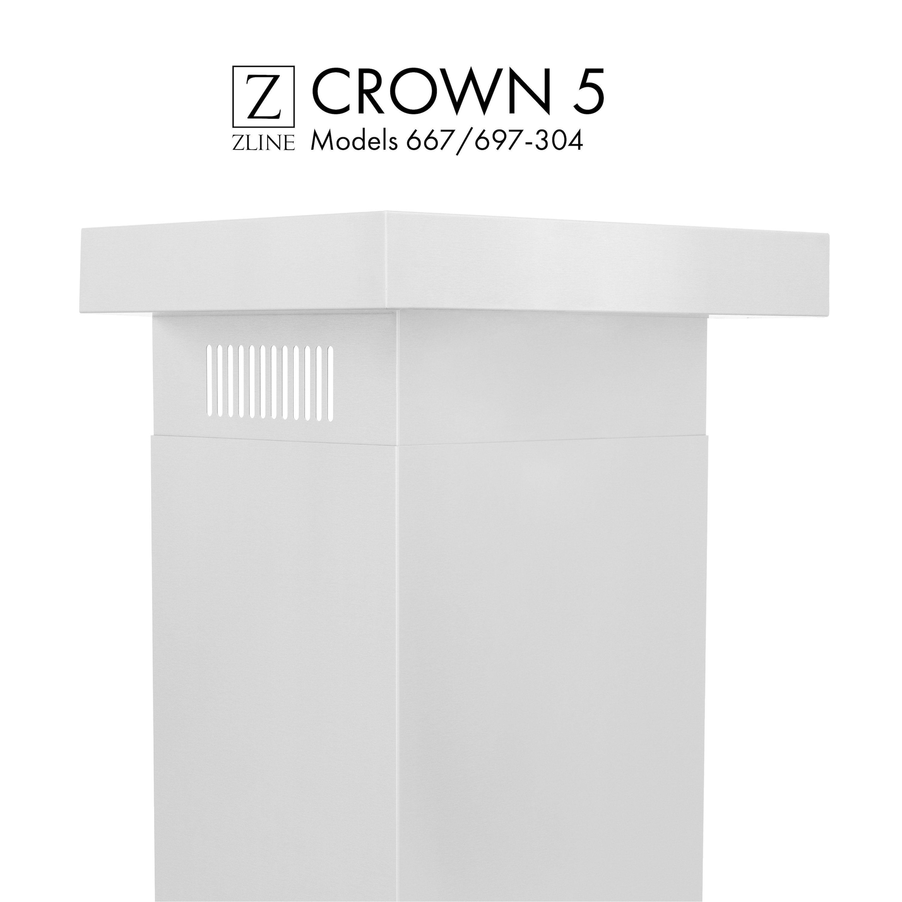 Wall-mount crown molding profile in white with grille detail on front
