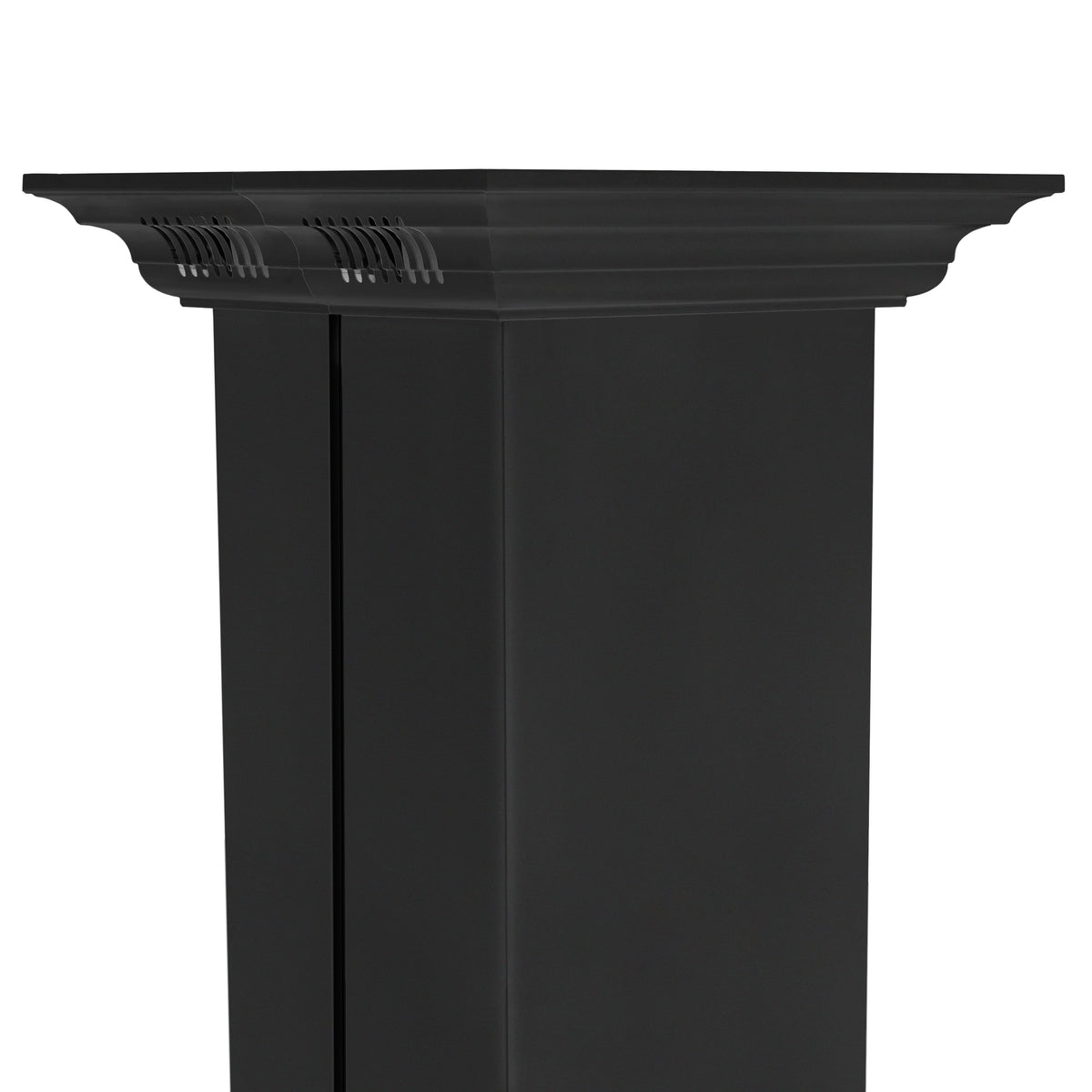 Black crown molding with side speaker grille rows and smooth vertical panels