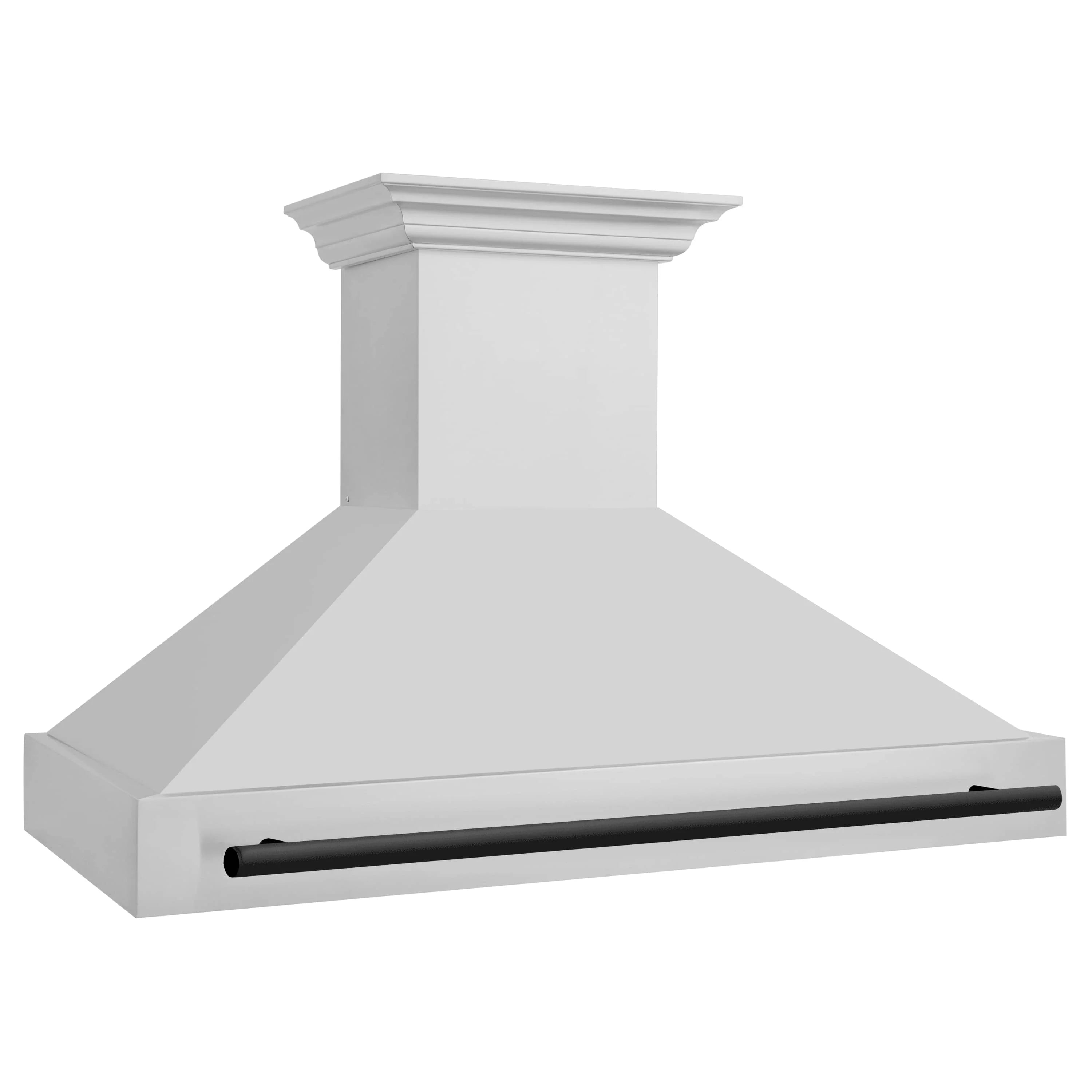 Wall mounted range hood, white finish with black handle bar