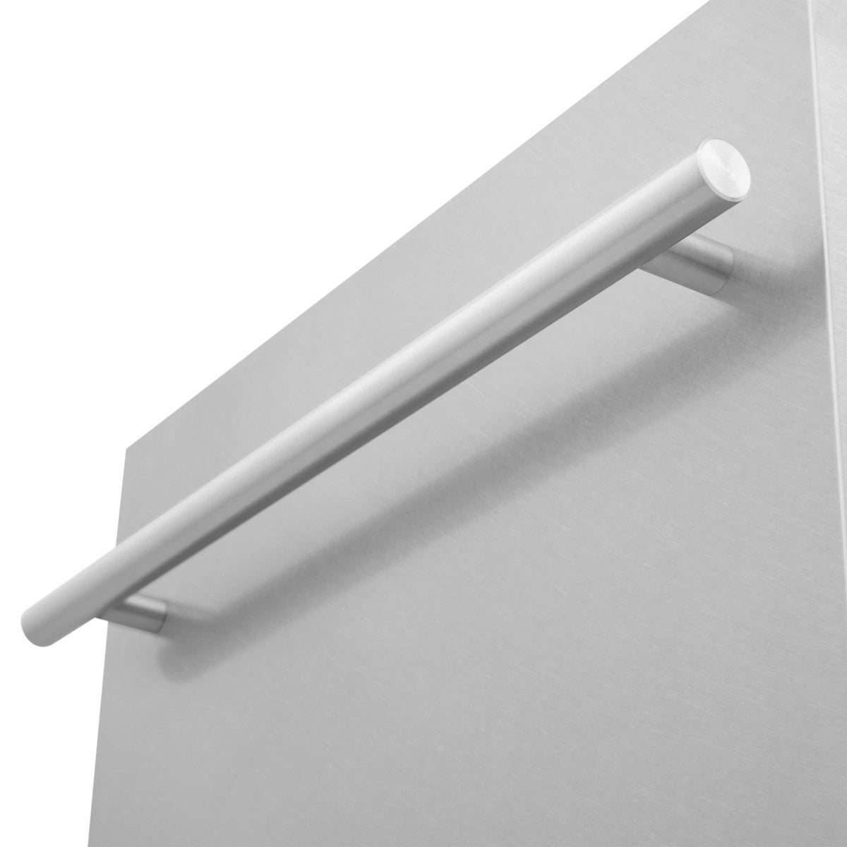 Modern stainless steel dishwasher handle on open door