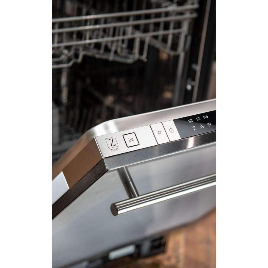 Dishwasher control buttons along the inner door with handle