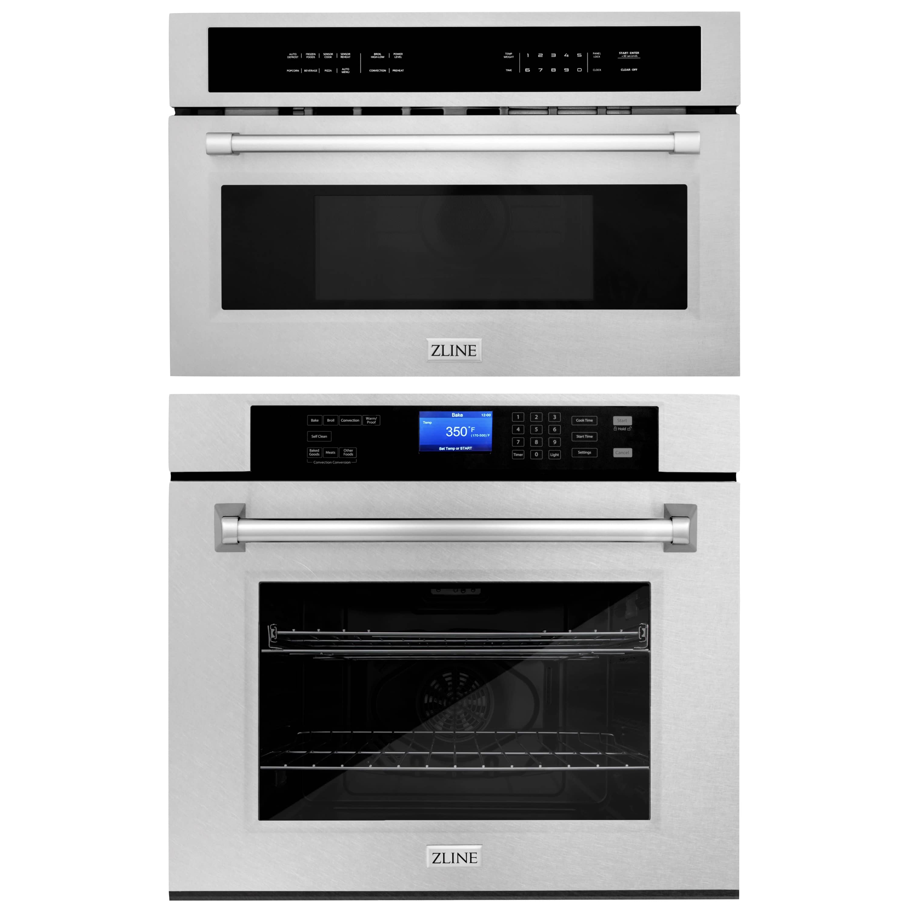 Stainless steel 2-piece electric wall oven package with dual stacked front doors