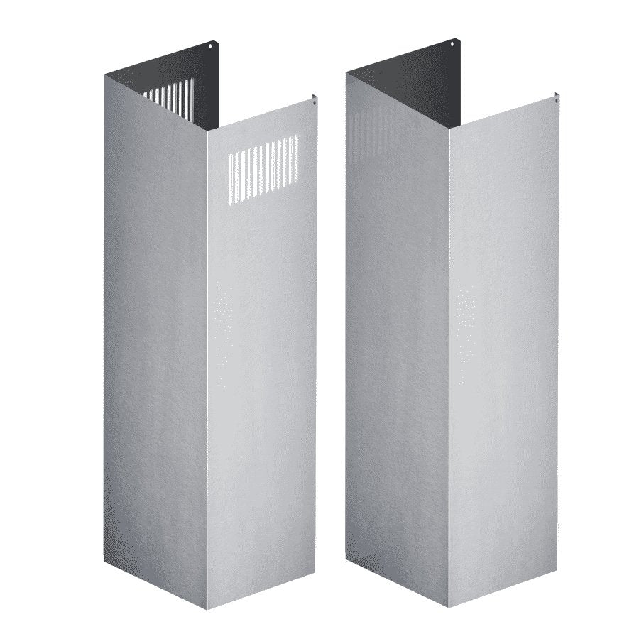 Stainless steel chimney extension panels, two-piece set with vented grille openings