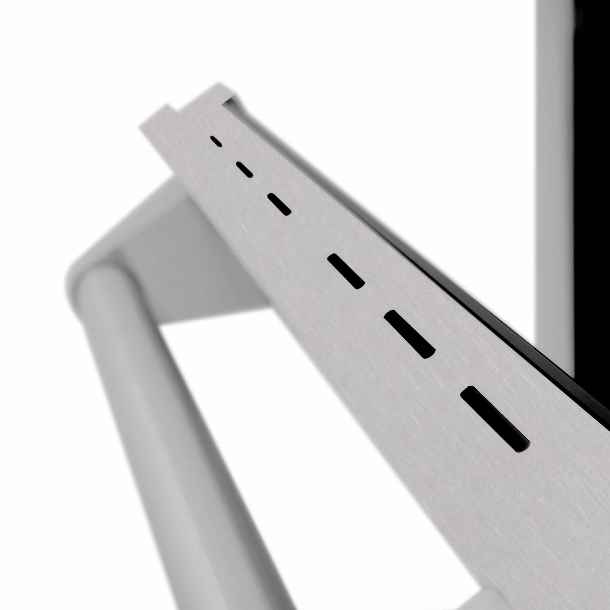 Stainless steel side control panel with ventilation slots and black window