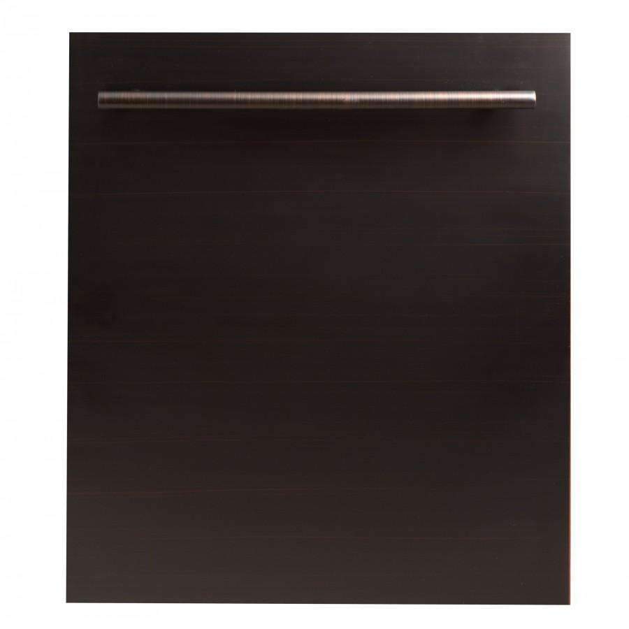 Oil-rubbed bronze dishwasher door panel with stainless horizontal handle