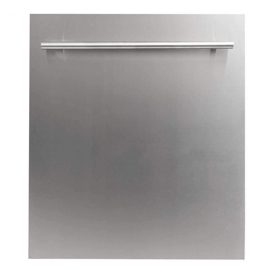 Stainless steel dishwasher door with recessed top handle bar