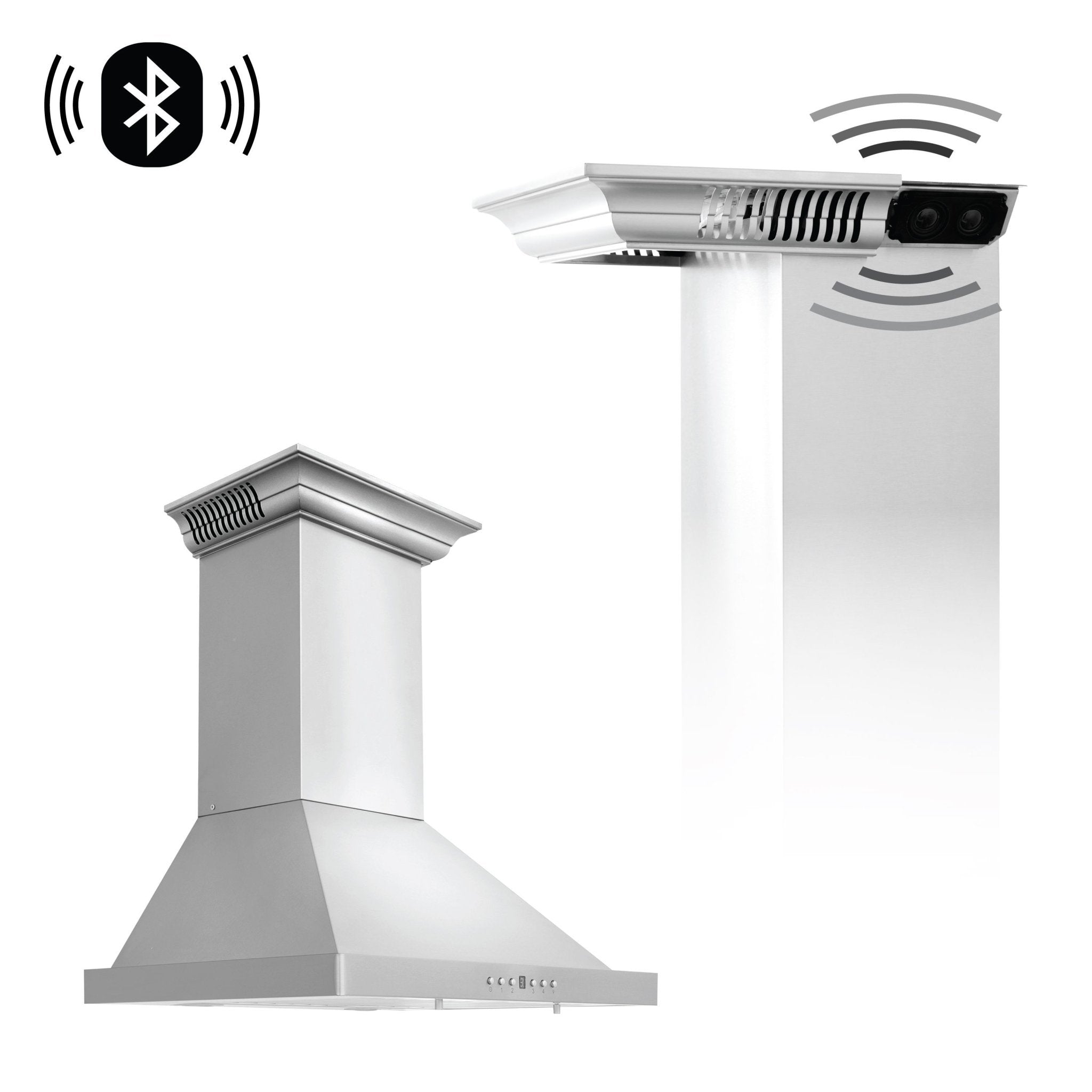 Stainless steel wall mount range hood with Bluetooth speaker features