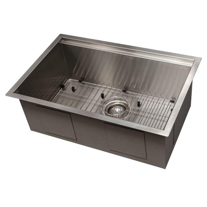 Stainless steel sink basin with bottom grid and central drain strainer