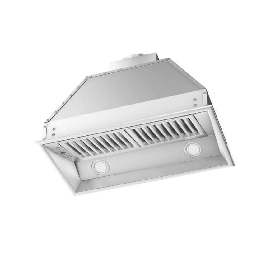 Stainless steel ducted blower range hood insert with vent grille and two round lamps