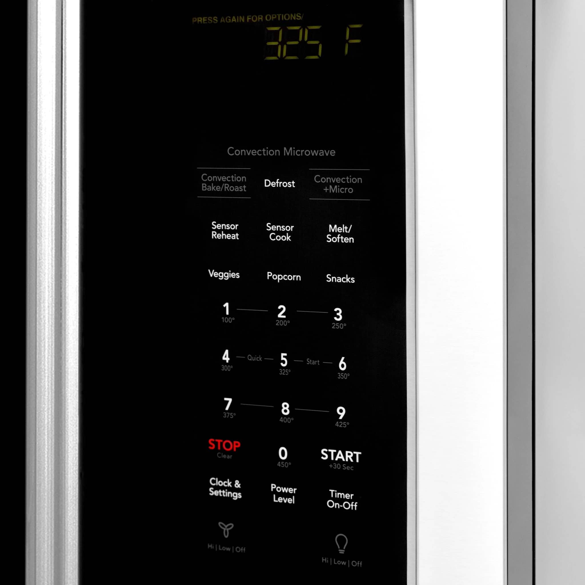Microwave control keypad with display reading 325 °F and function buttons