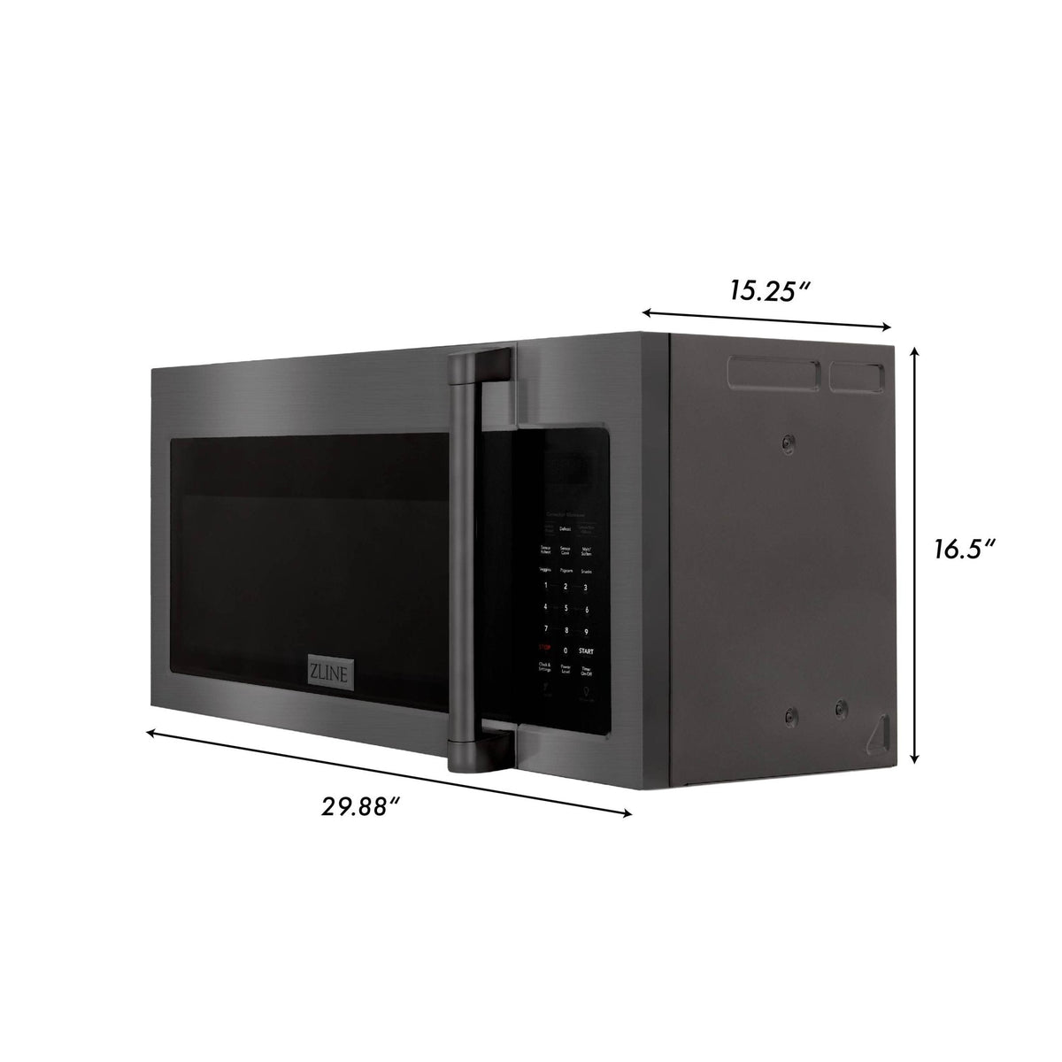 ZLINE 3-piece appliance package: over-the-range microwave with side profile and size marks