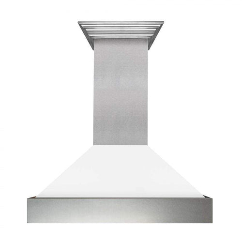 Satin stainless steel chimney range hood with vented canopy underside