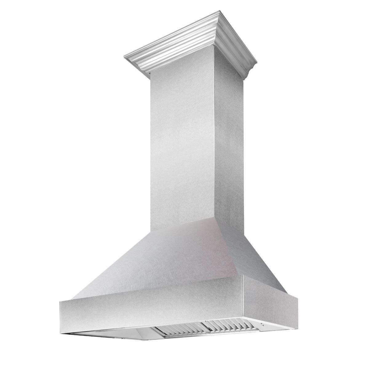 Satin stainless steel wall-mount range hood chimney top with vent opening