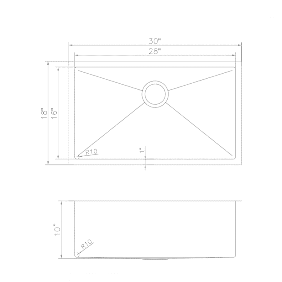 Kitchen sink size diagram for undermount single-bowl stainless steel sink