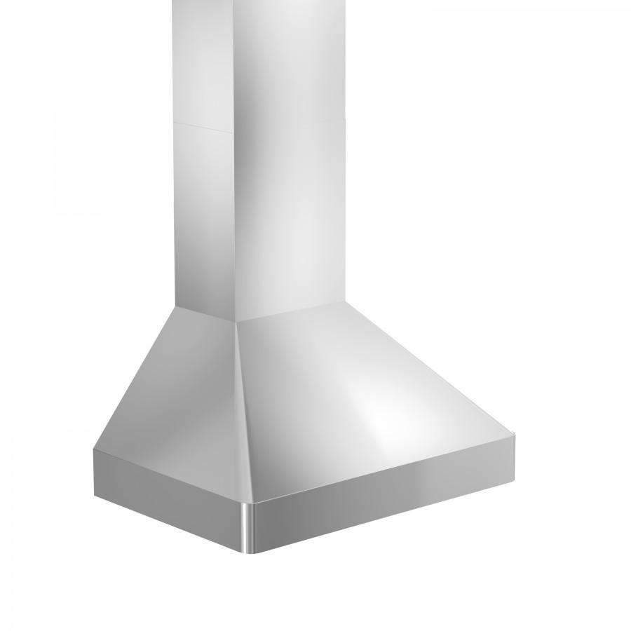 Stainless steel wall chimney range hood with wide rectangular canopy