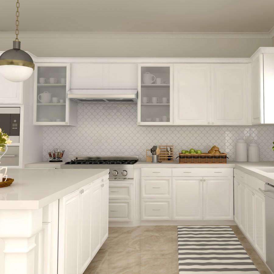 Under-cabinet range hood installed under white cabinet in a kitchen