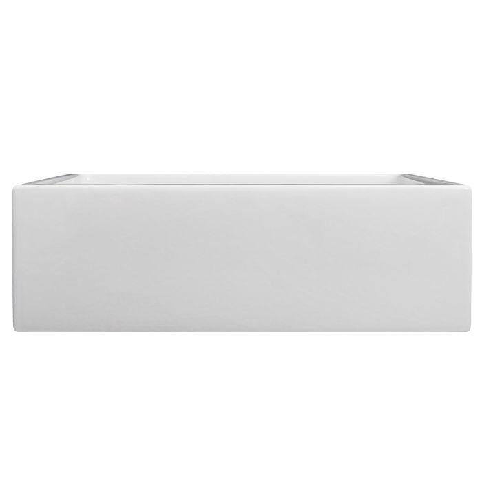 White single-bowl fireclay sink with apron-front profile