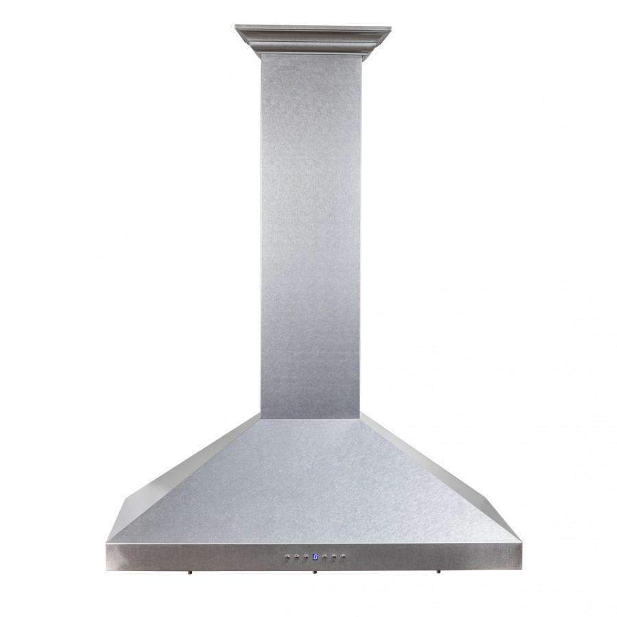 Wall-mount satin stainless steel range hood with chimney and front control panel
