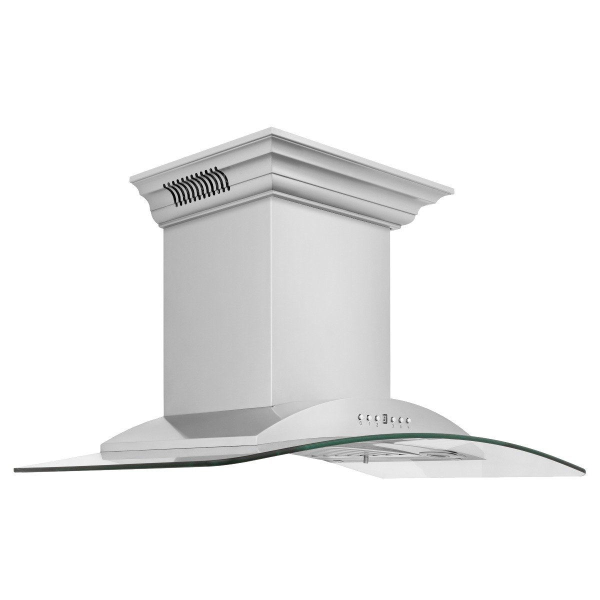 Stainless steel 30-inch wall mount range hood with curved glass canopy and vent louvers