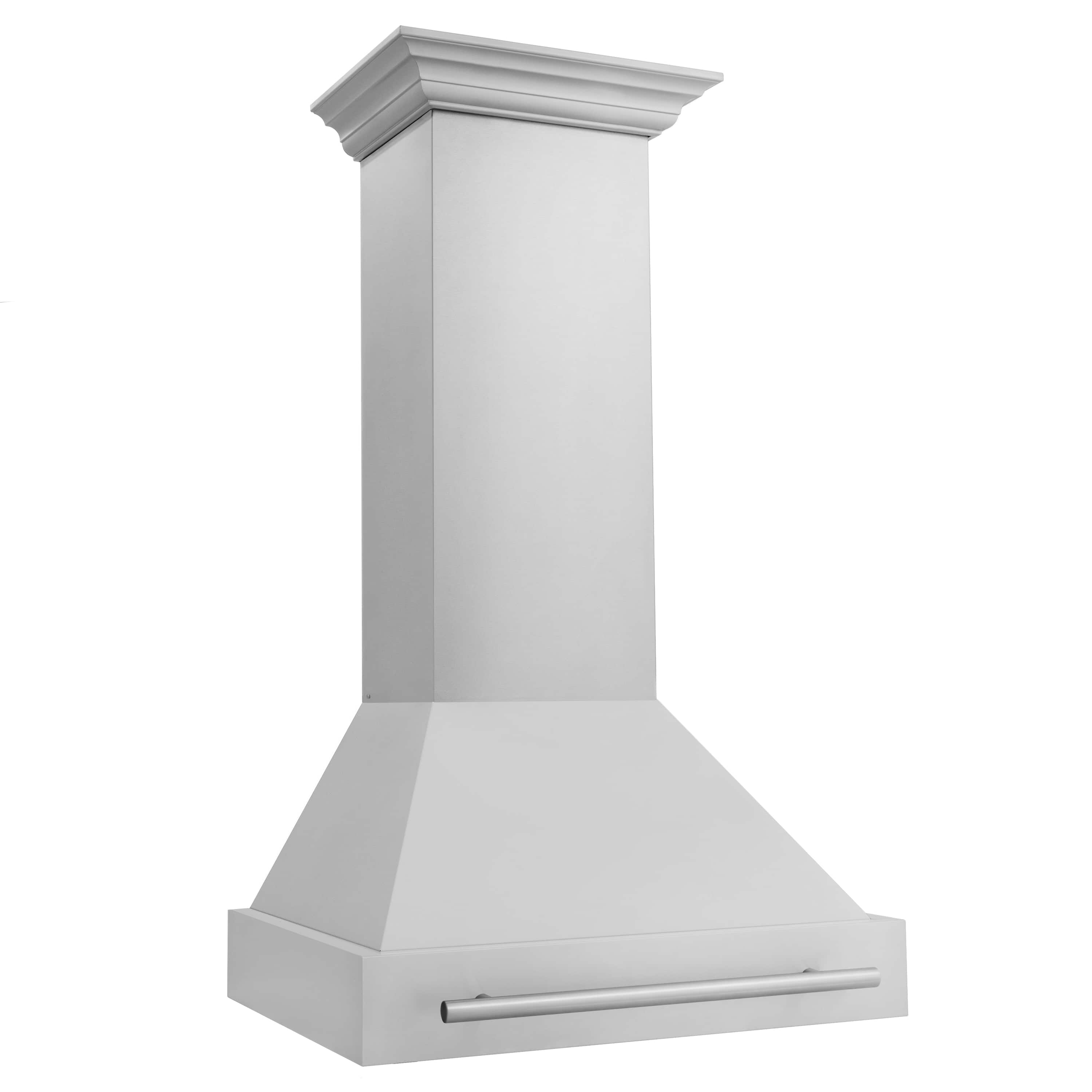 Stainless steel wall-mount range hood front with horizontal handle