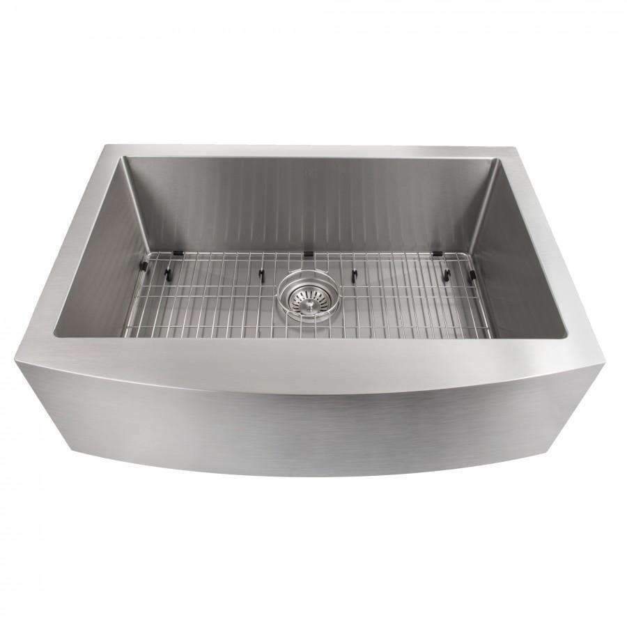 Stainless steel single-bowl kitchen sink with bottom rack grid and round drain