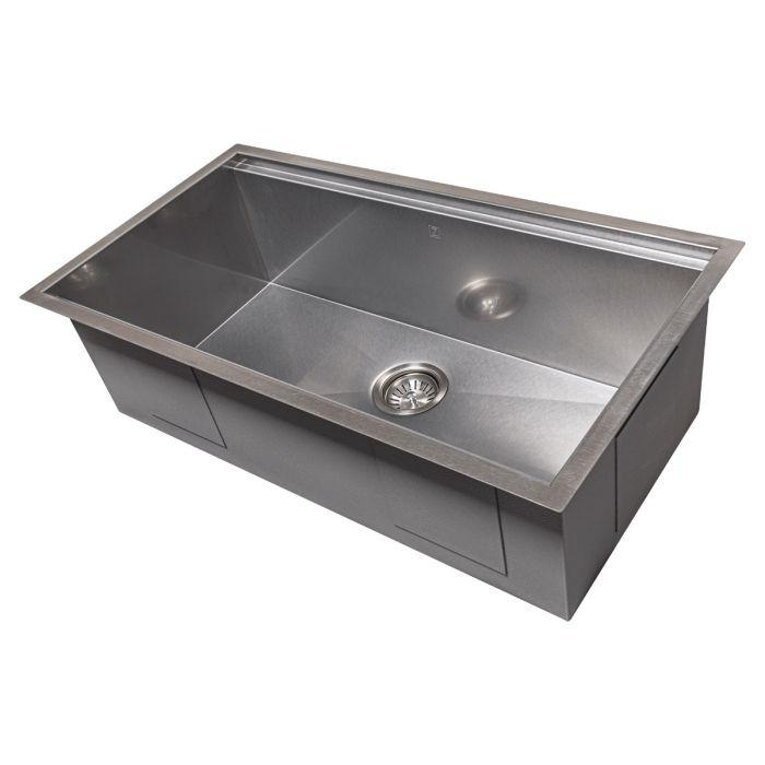 Stainless steel single-bowl kitchen sink with two round drain strainers
