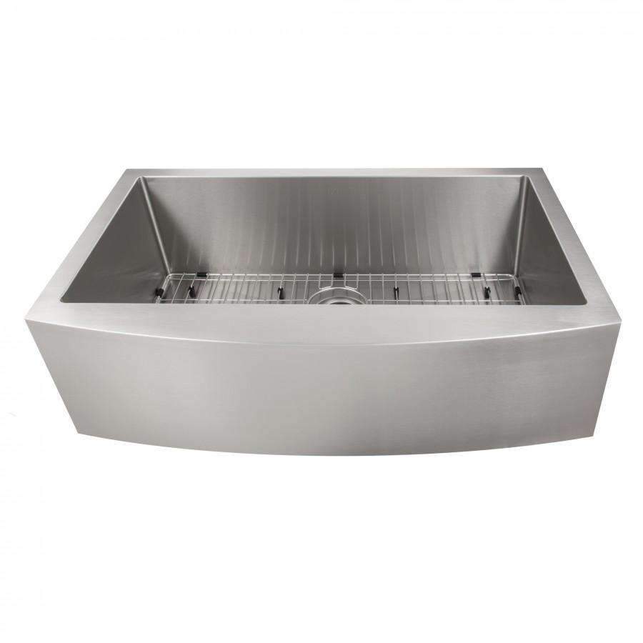 Stainless steel single-bowl apron-mount kitchen sink basin with bottom grid