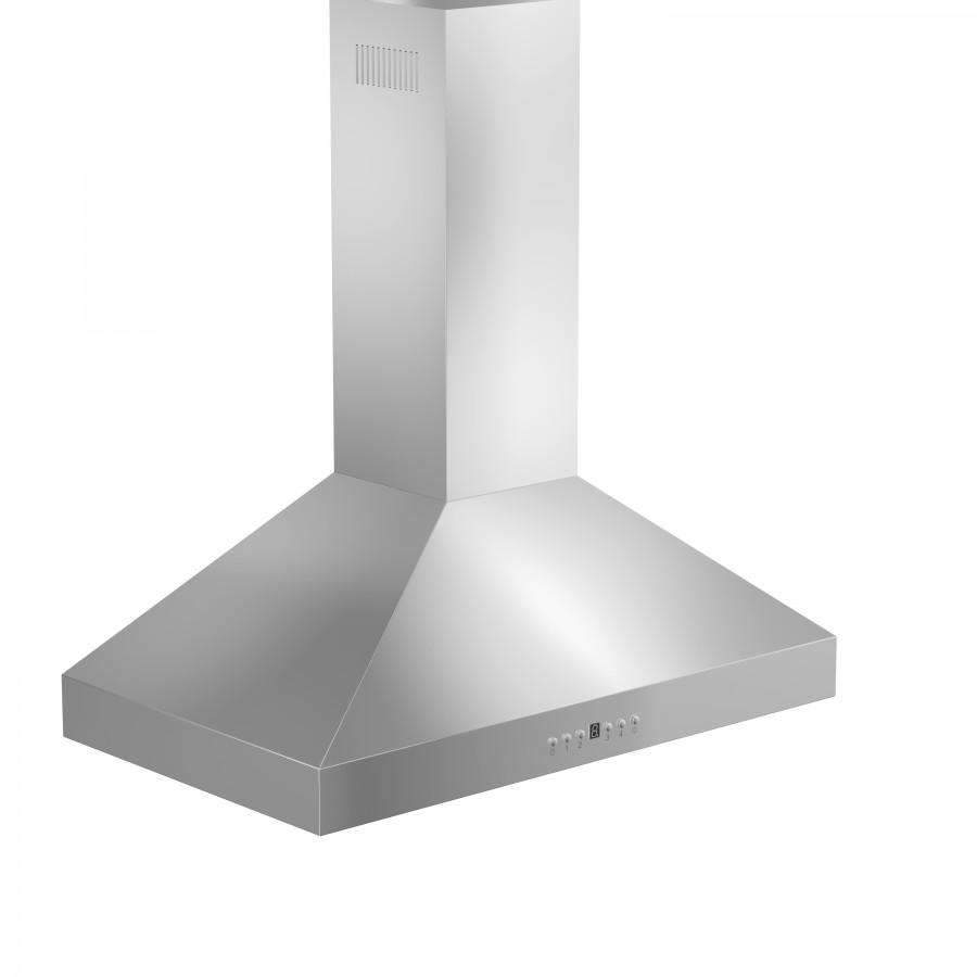 Stainless steel island range hood canopy with vertical chimney chimney mount