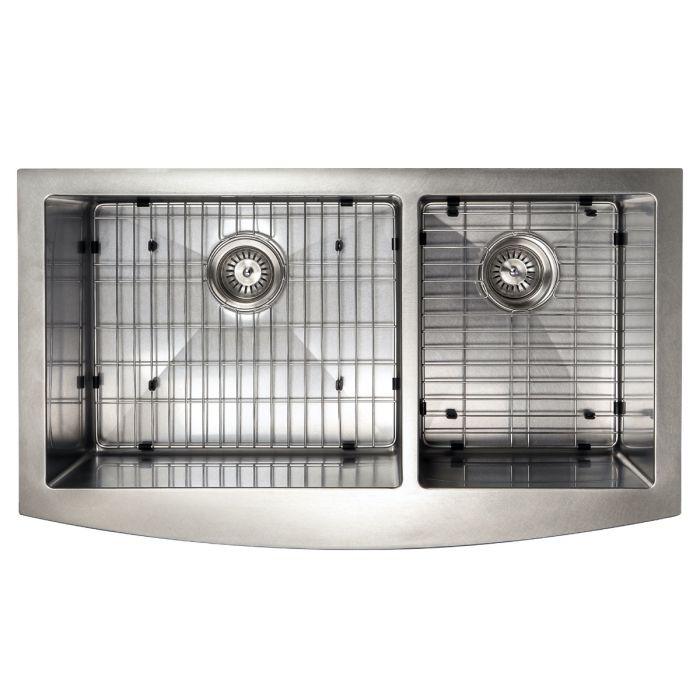 Stainless steel double-bowl apron kitchen sink with bottom grid rack sets