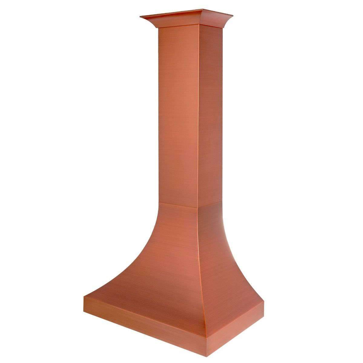 Copper chimney wall range hood, side view