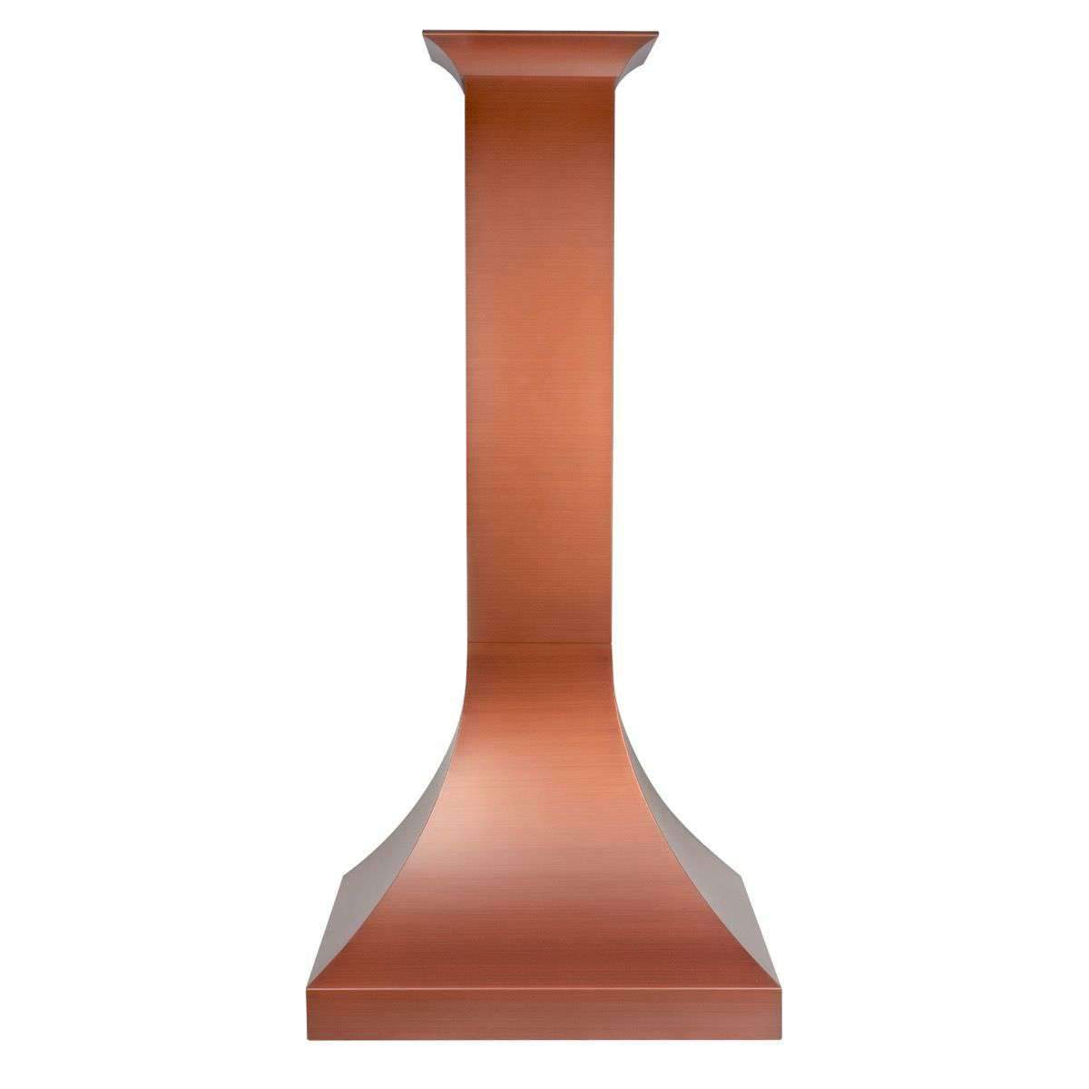 Copper chimney wall range hood, front view