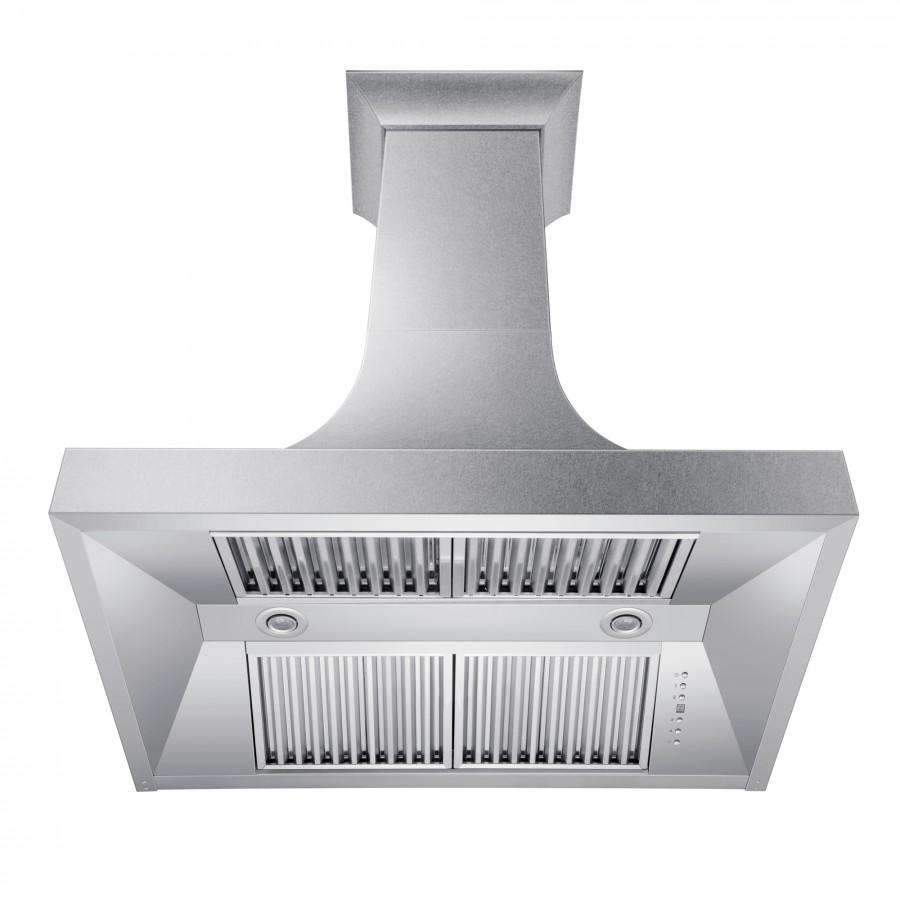 Stainless steel wall range hood with vent hood filters and two round control knobs