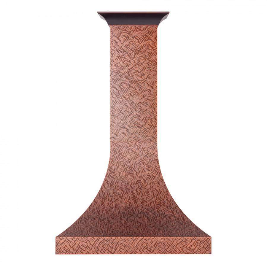 Hand-hammered copper finish chimney-style wall range hood flue