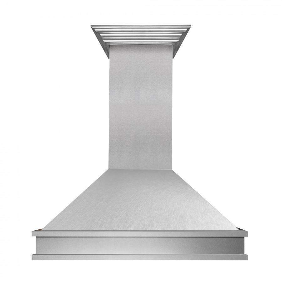 Satin stainless steel wall chimney range hood with flat top vent opening